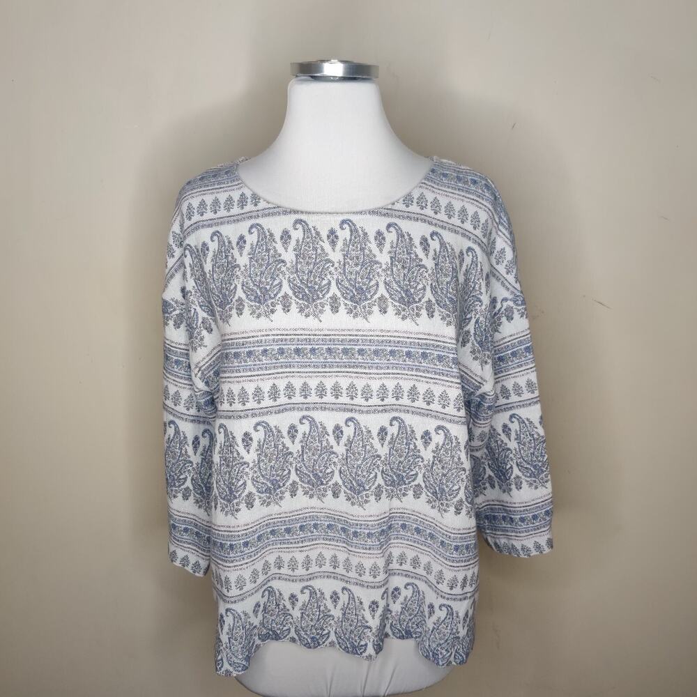 J‎ Jill Pure Jill Hemp Cotton Paisley Blouse Boxy 3/ Sleeve